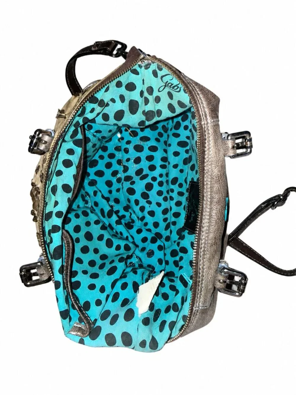 Gabs Firenze Woven Leather Shoulder Bag Taupe Turquoise Made in Italy